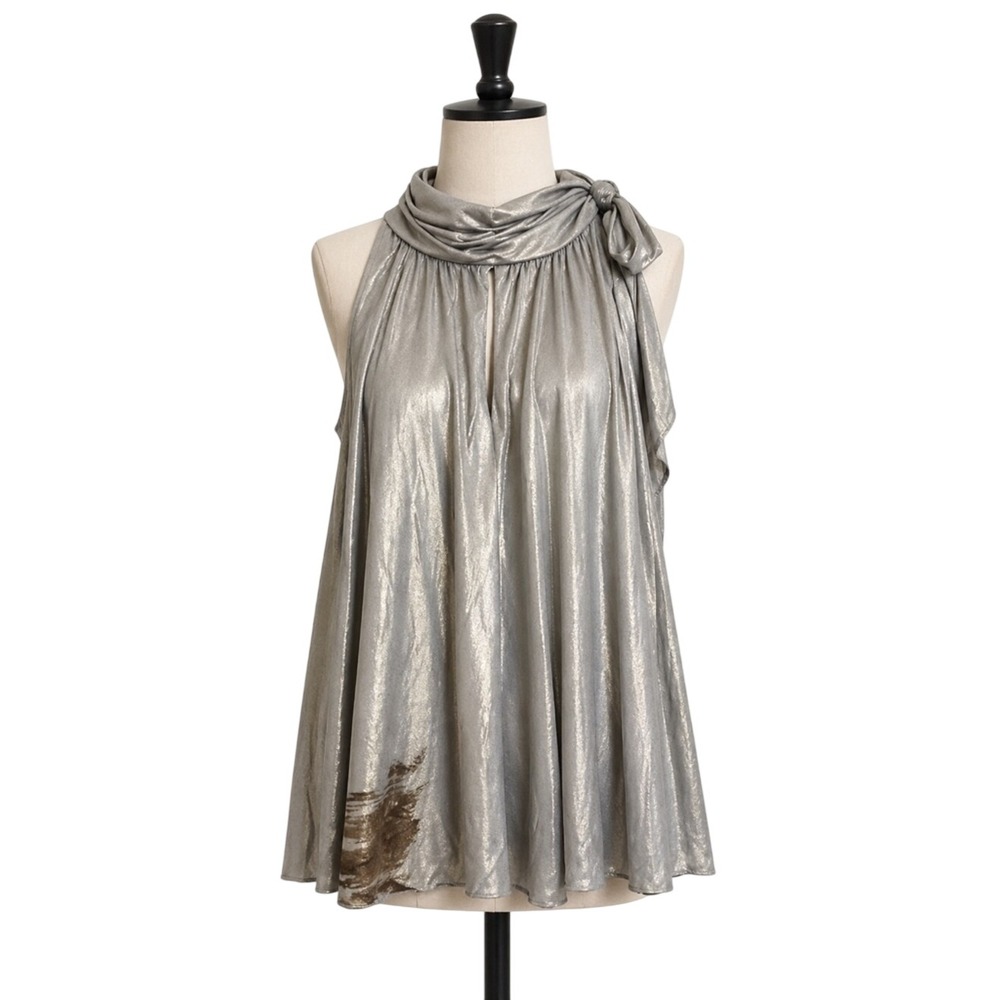 JS Boutique Metallic Champagne Gold Halter Neck Blouse Sleeveless Top‎ Size 12